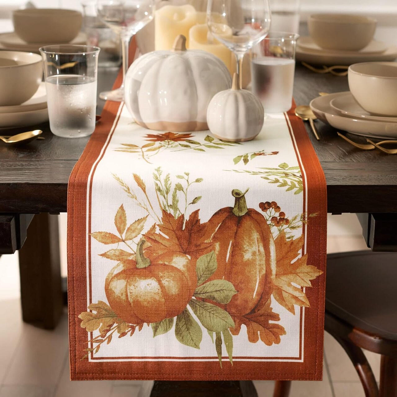 Autumn Pumpkin Grove Fall Runner - Table Decor (Multi Color) 70"L x 13"W